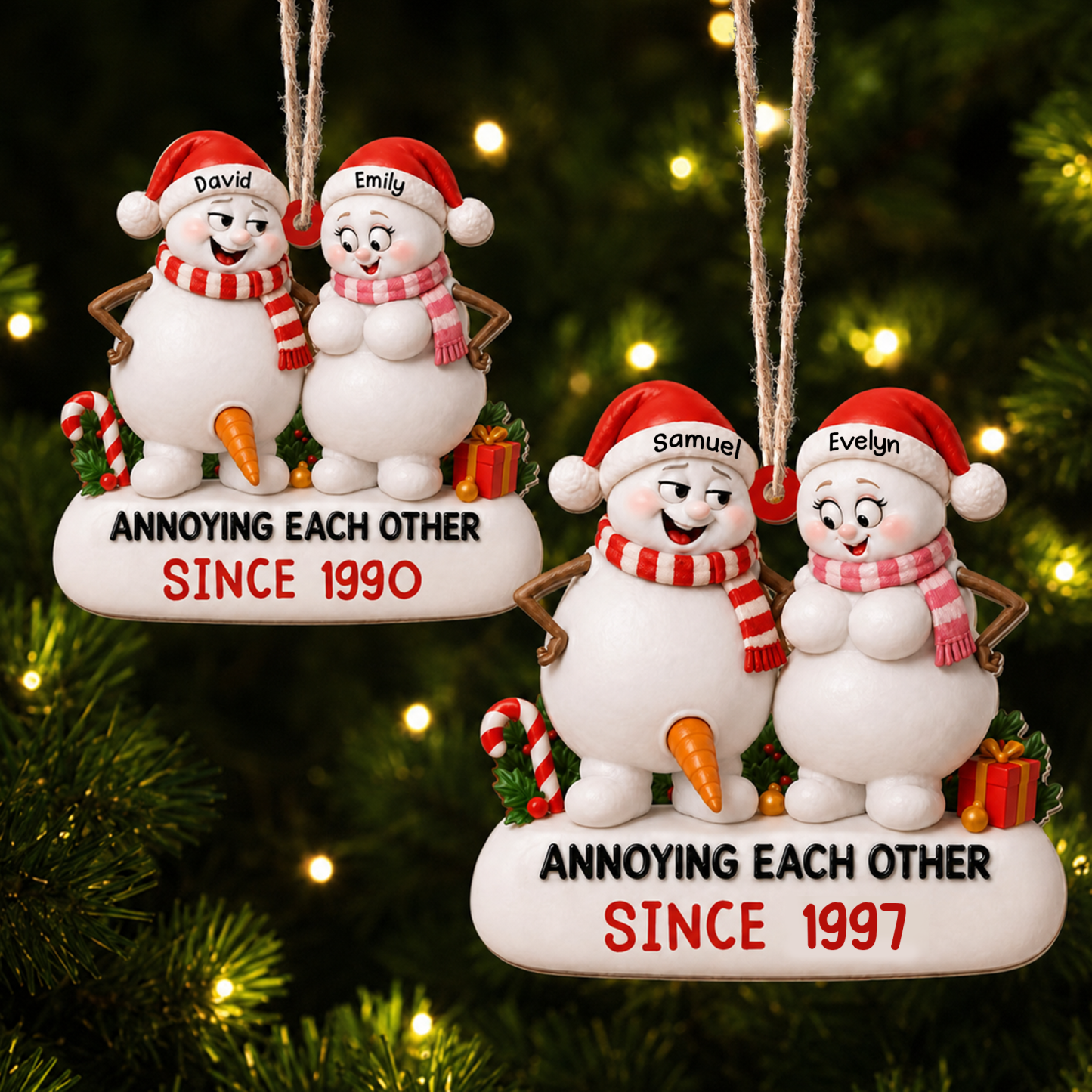 Personalized Snowman Couple Ornament – Annoying Each Other Since Custom Names & Year Gift