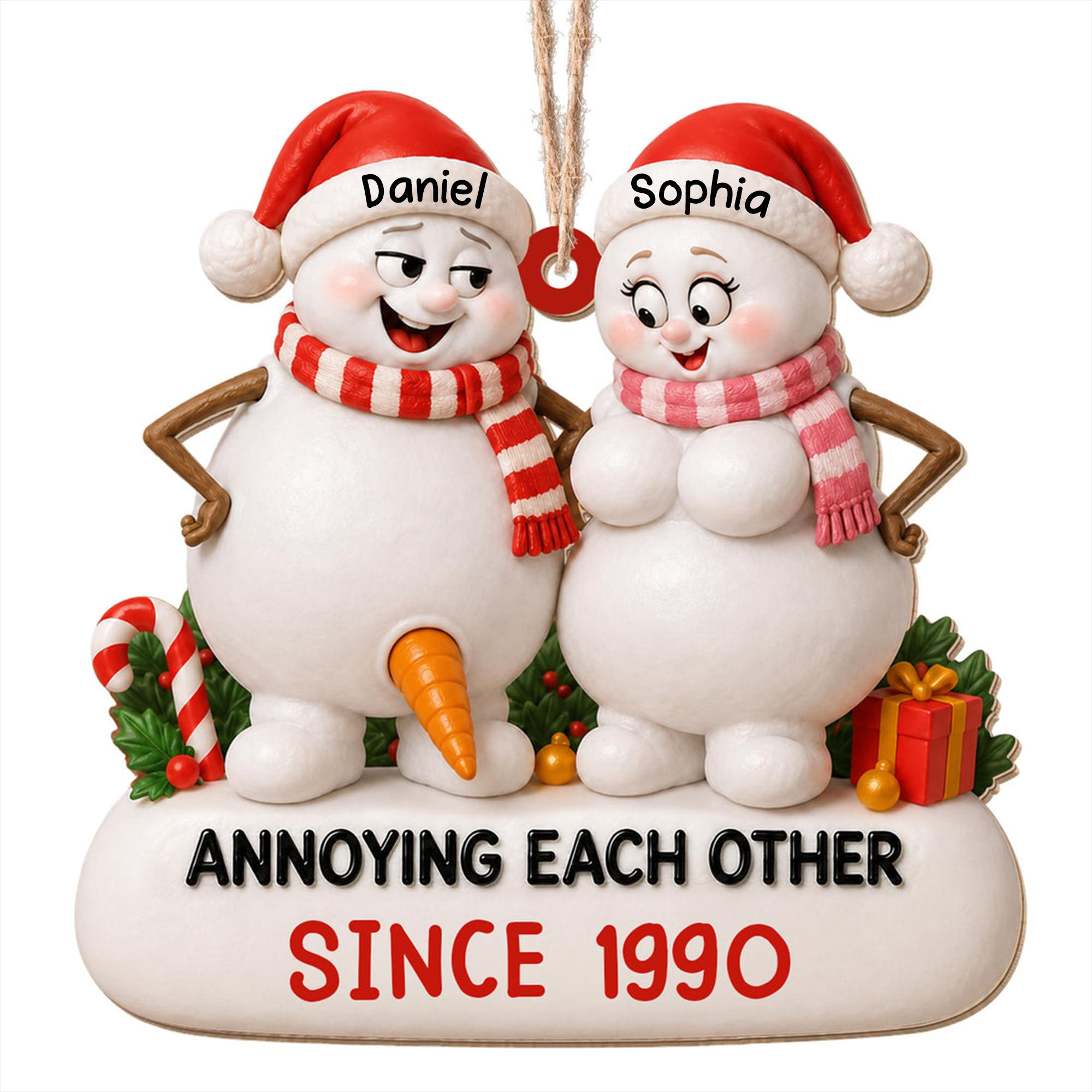 Personalized Snowman Couple Ornament – Annoying Each Other Since Custom Names & Year Gift