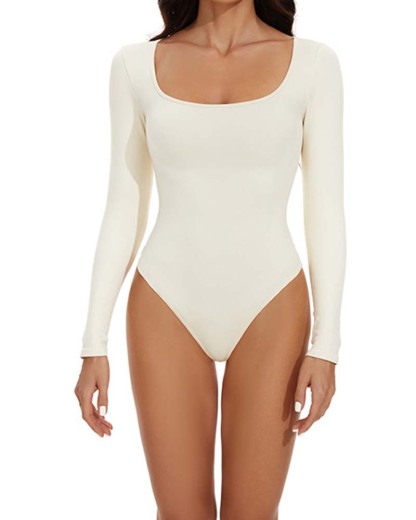 Seamless Square Neck Sexy Long Sleeve Ribbed Tights