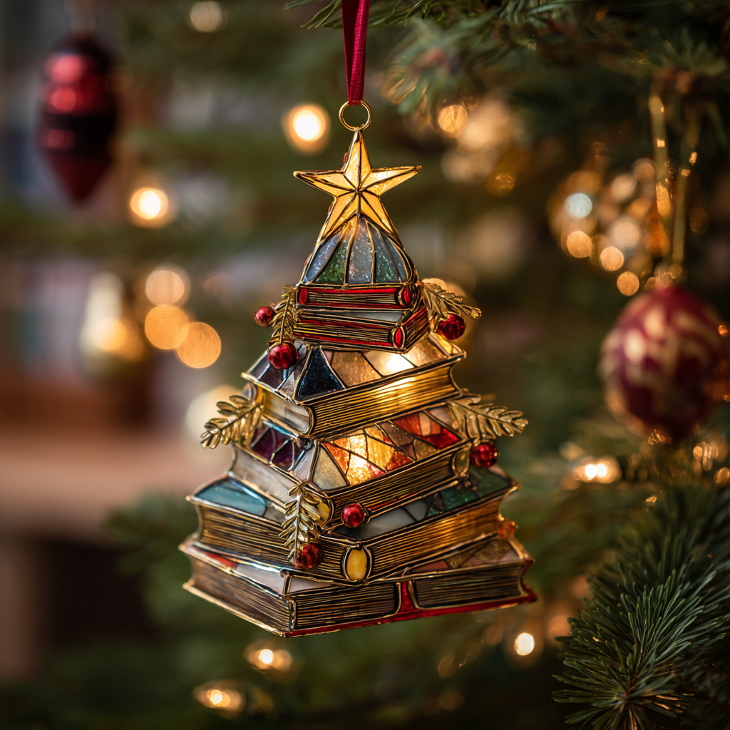 Book Lover’s Christmas Tree Ornament – Stacked Books Holiday Decoration