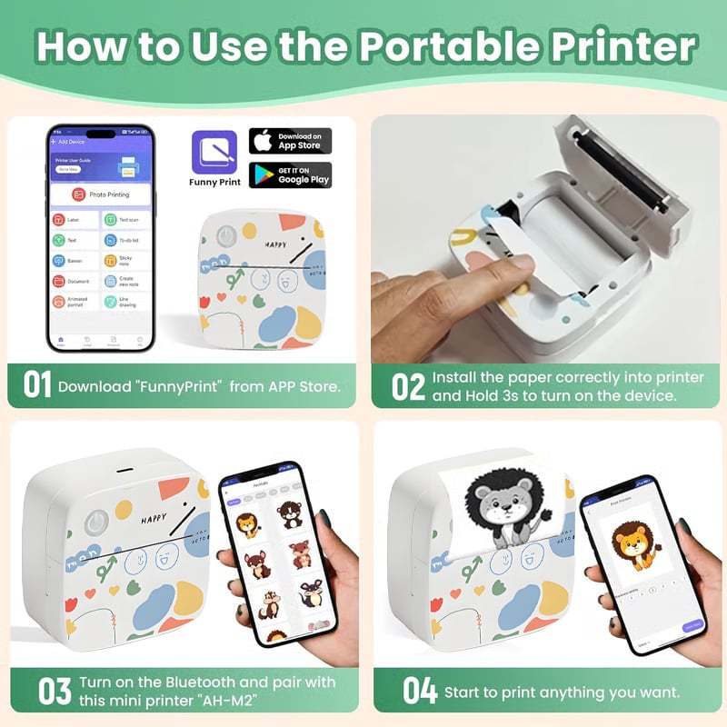 Top Christmas Gift 2025 🎅 XenGro Mini Portable Sticker Printer, Mini Thermal Printer with 3 Rolls Paper, Bluetooth Inkless Printpods, Pocket Label Maker Suitable for Creative Kids