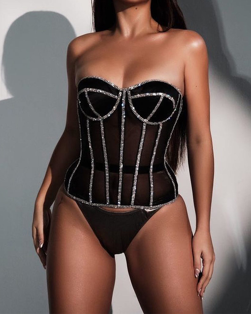 Rhinestone Mesh Sexy Restraint Belt