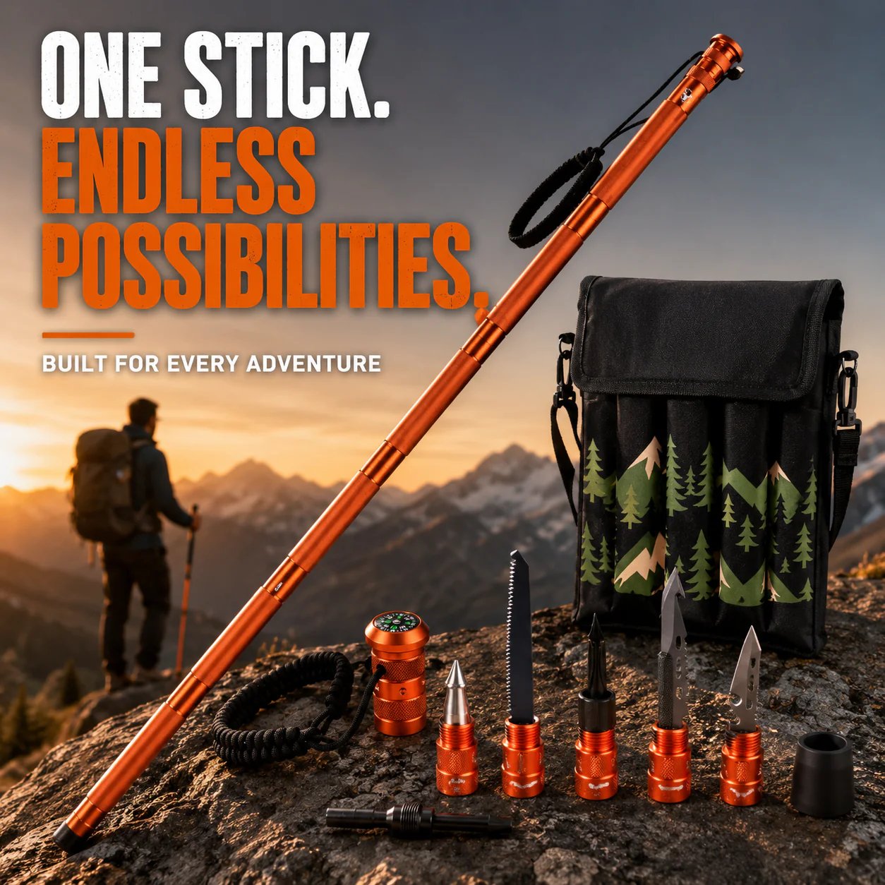 🚨 LAST DAY 53% OFF | Survival Hiking Stick – Adjustable Trekking Pole with Built-In Outdoor Survival Tools