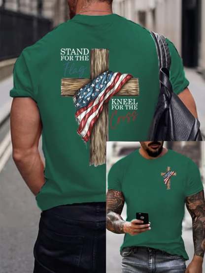 Men's Stand For The Flag Kneel For The Cross Printed Casual T-Shirt