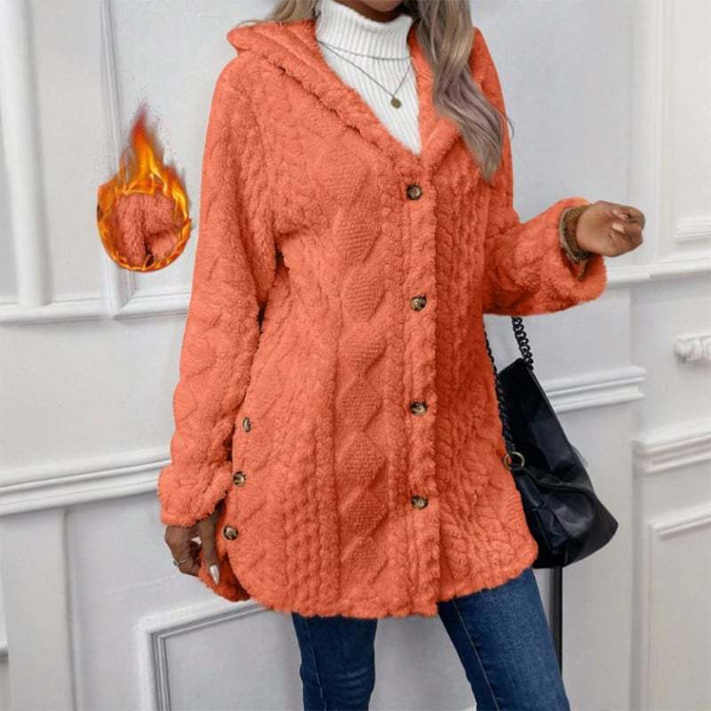 Women's Fall Winter Warm Fashion Jacquard Hooded Cardigan Long Sleeve Coat, Stylish Outerwear for Casual Daily Wear & School Activities