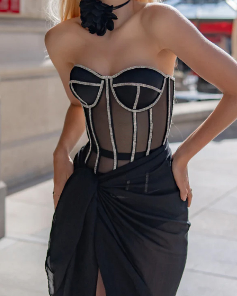 Rhinestone Mesh Sexy Restraint Belt