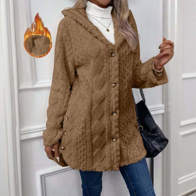 Women's Fall Winter Warm Fashion Jacquard Hooded Cardigan Long Sleeve Coat, Stylish Outerwear for Casual Daily Wear & School Activities