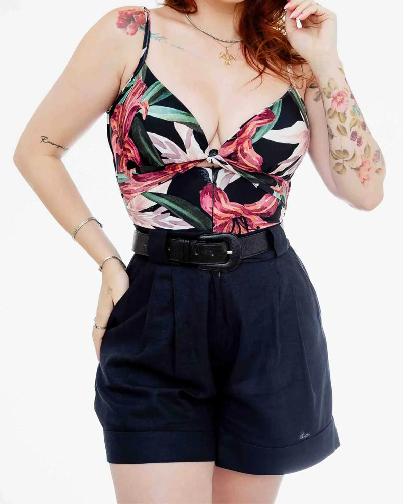 Printed Bow Double Layer Swim Body Shaper