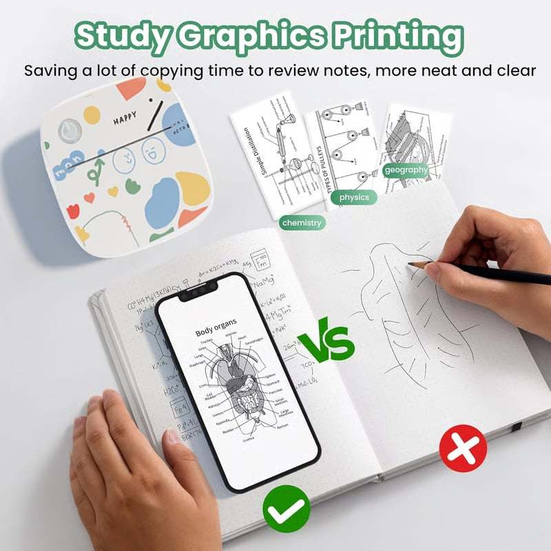 Top Christmas Gift 2025 🎅 XenGro Mini Portable Sticker Printer, Mini Thermal Printer with 3 Rolls Paper, Bluetooth Inkless Printpods, Pocket Label Maker Suitable for Creative Kids