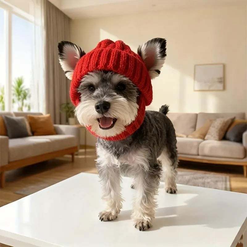 🔥LAST DAY 50% OFF - 🐾Red Wool Knit Dog Beanie with Ear Flaps – Warm Winter Hat