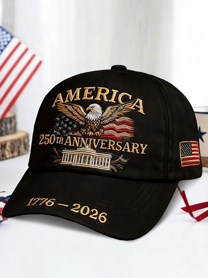 Bald Eagle US Flag America 250th Birthday Print Baseball Cap