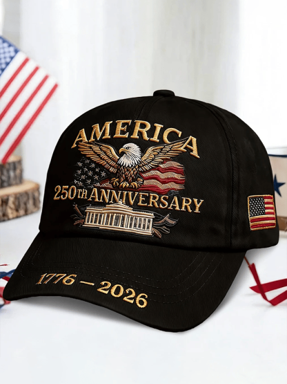 Bald Eagle US Flag America 250th Birthday Print Baseball Cap