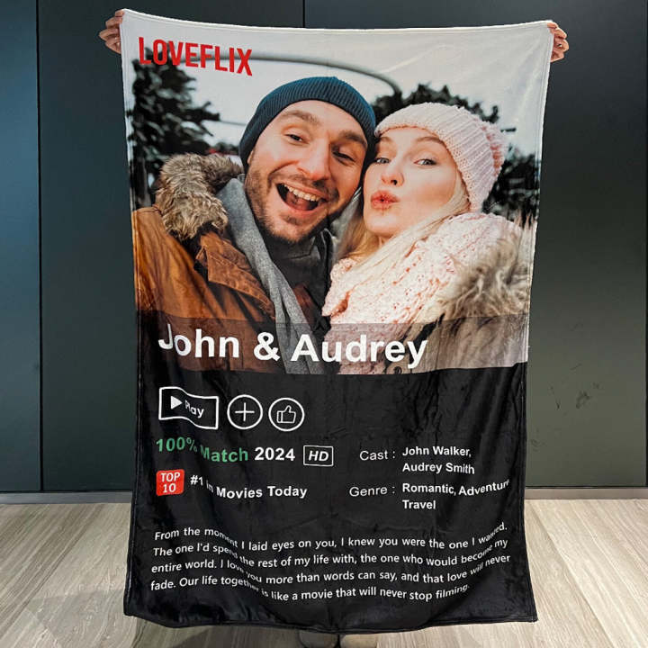 Custom LOVEFLIX Movie Photo Blanket with Your Love Story