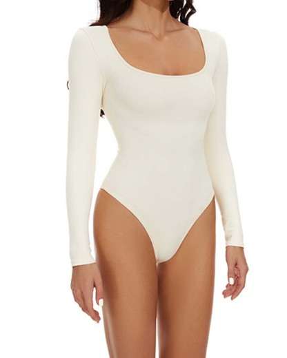 Seamless Square Neck Sexy Long Sleeve Ribbed Tights