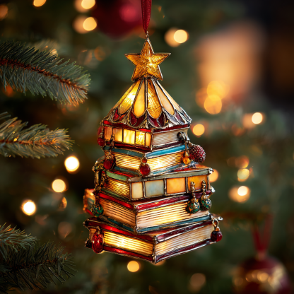 Book Lover’s Christmas Tree Ornament – Stacked Books Holiday Decoration