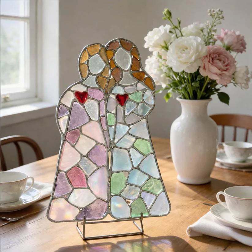 💝 Handmade Ocean Glass Suncatcher – Mother & Child Symbol of Love and Light