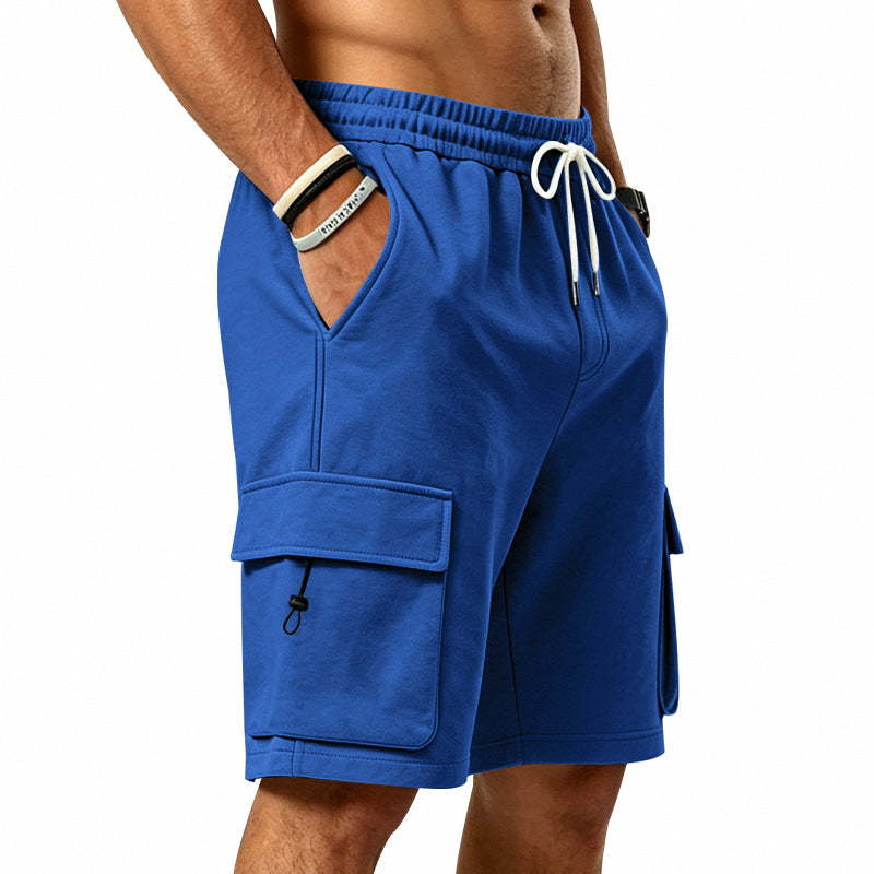 Men's Heavyweight French Terry Cargo Shorts - Knit Drawstring Casual Sweat Shorts with Pockets