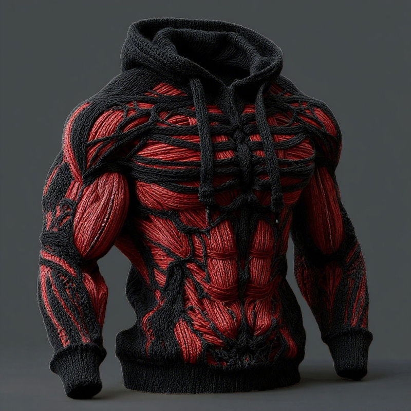 Line Art Men's Knitted Warm Hooded Sweater