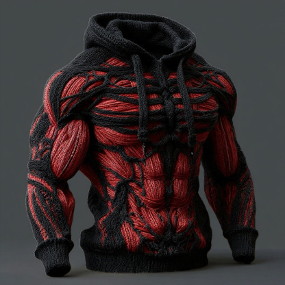 Line Art Men's Knitted Warm Hooded Sweater