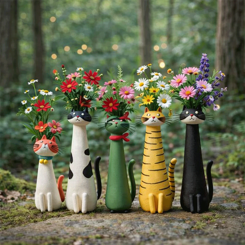 Handmade Clay Funny  Cat Vase