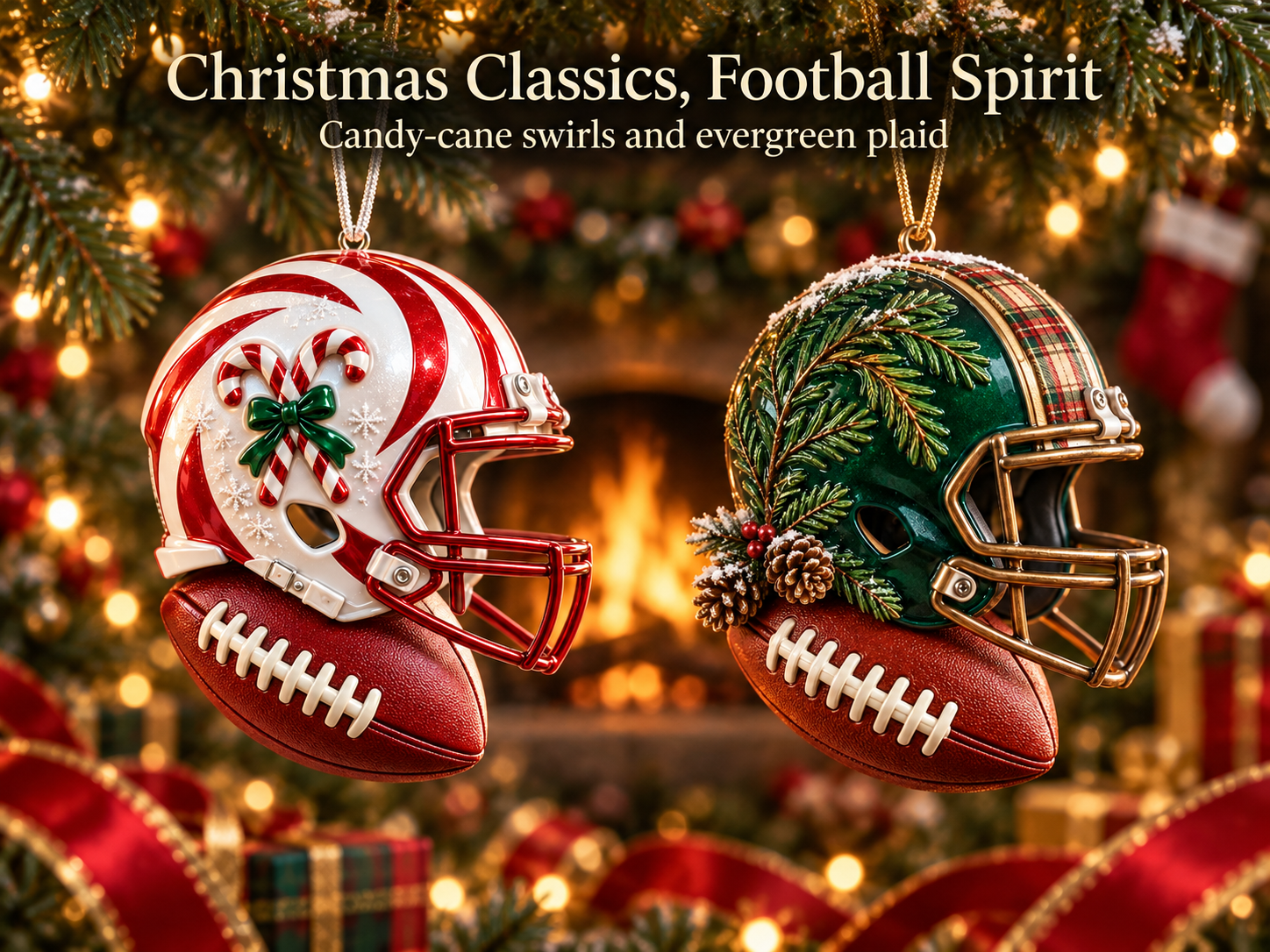 Detailed football and helmet Christmas ornament