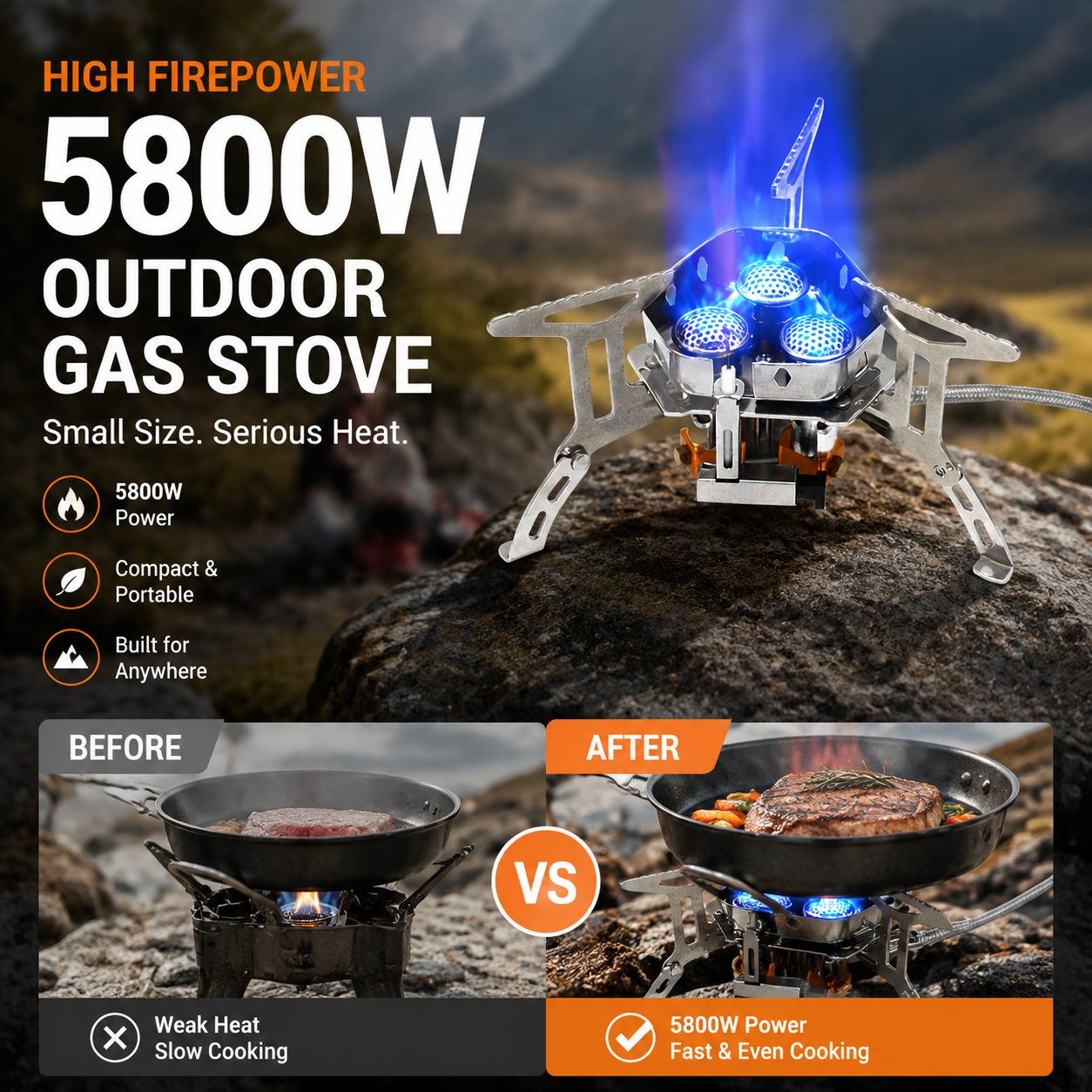 ⏳Time-Limited Special⏰Camping Gas Burner – 5800W, Piezo Ignition, Windproof 🔥