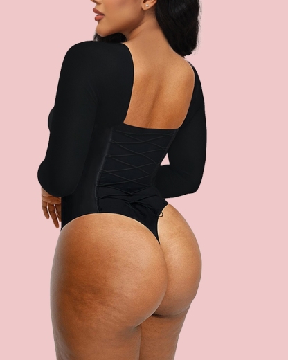 Long Sleeve Back Lace-up Thong Seamless Shapewear
