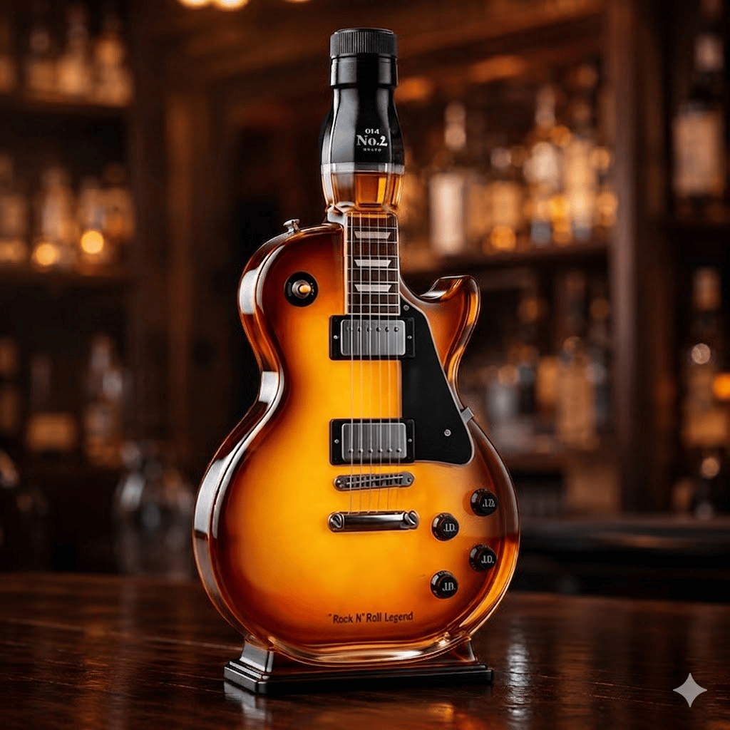 🎁 Father’s Day  👨‍🎤🤘Appetite for Rock: Vintage Sunburst Guitar Figurine Spirit Bottle🎸✨