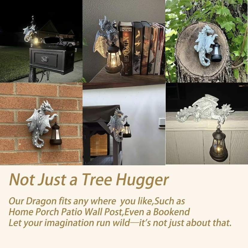Garden Decor Dragon Hugging Tree Garden Statue with Solar Lantern