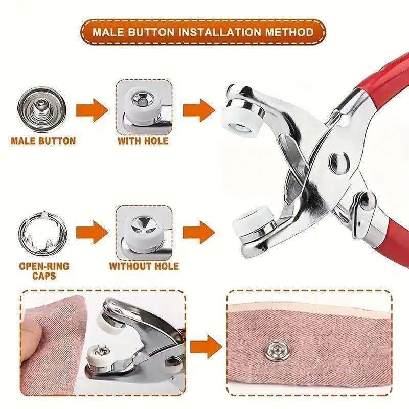 🧵 Sewing Kit with 100pcs Metal Buttons – Manual Pliers Tool Included