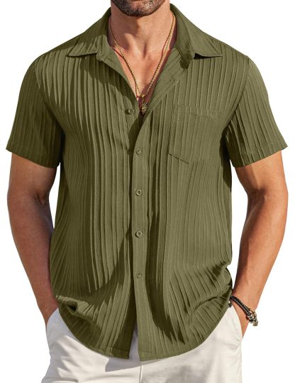 🏆Flash Sale⚡ 50K+ SOLD! Almost Gone-💥Men's Casual Button Down Shirts Short Sleeve Textured Summer Beach Shirt with Pocket
