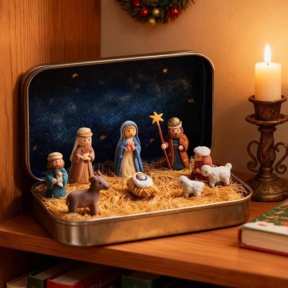 🔥Last Day 49% Off🎁Mini Christmas Nativity Set in a Tin Box