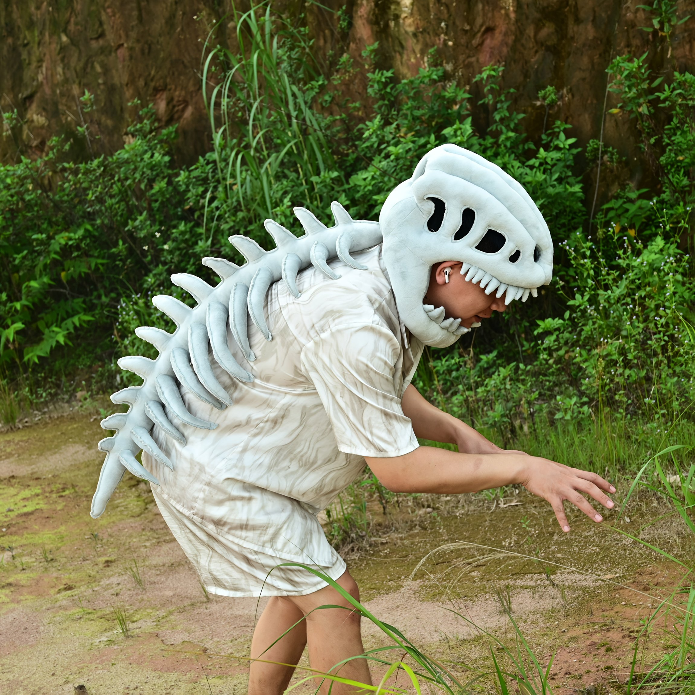 Dinosaur Skeleton Plush Costume Wearable Soft Fossil Outfit for Kids & Adults