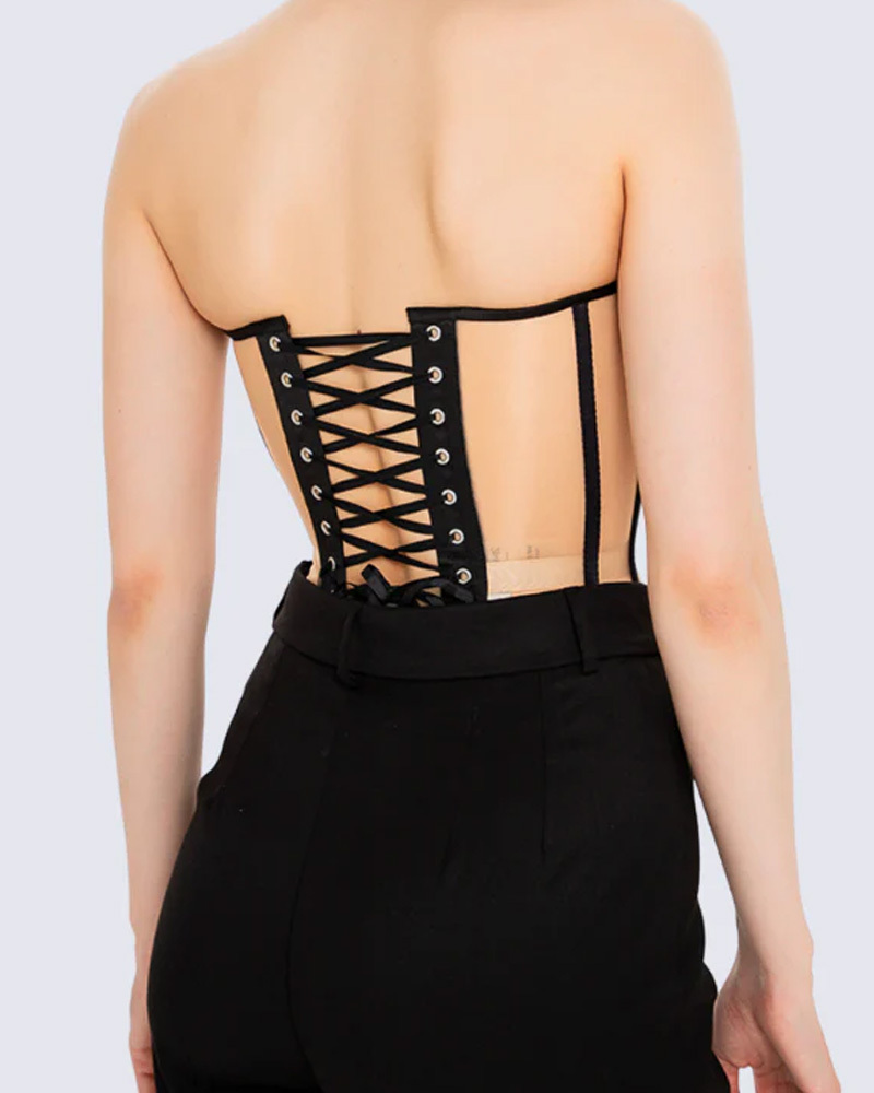 Retro Mesh Color Block Corset
