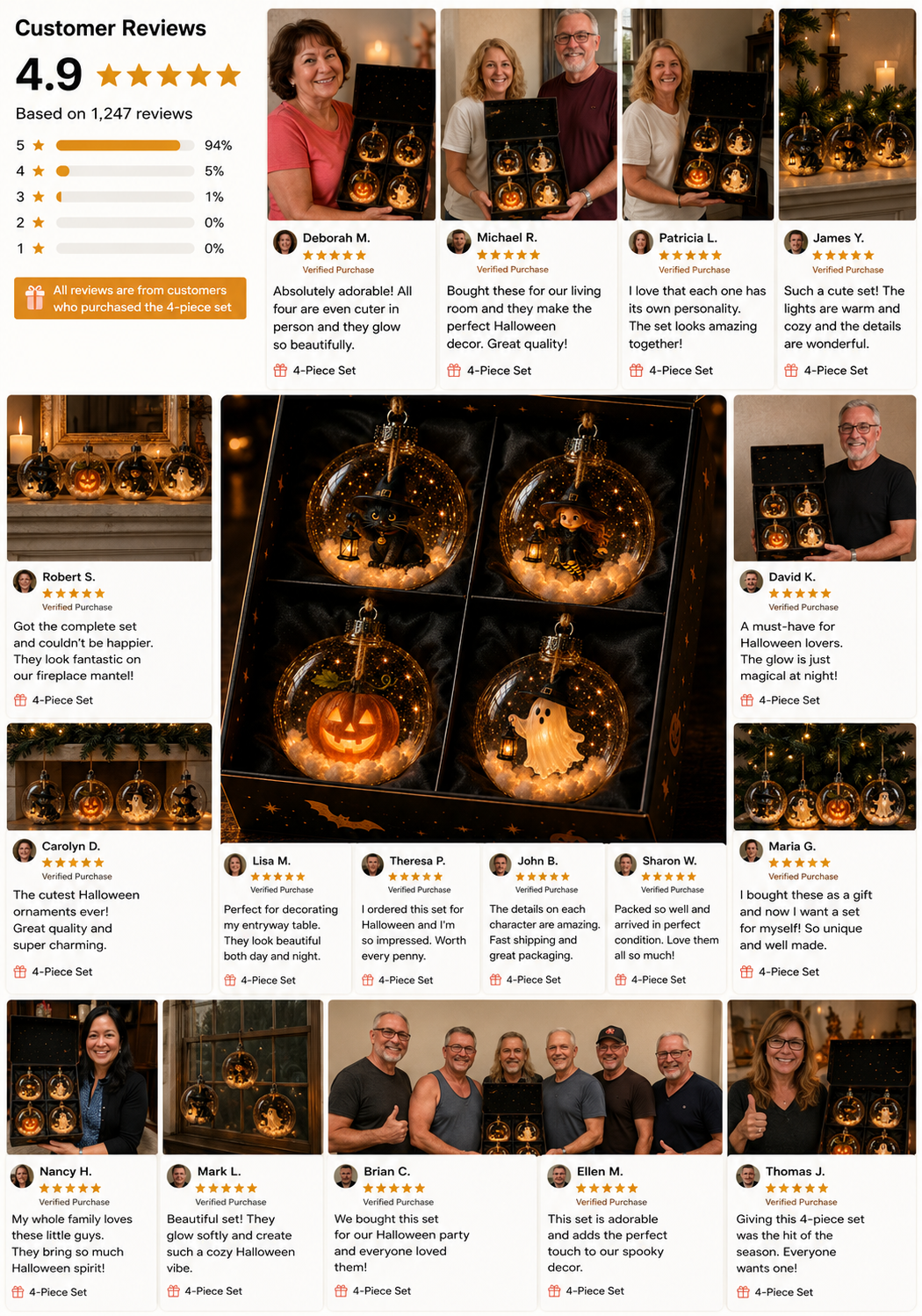 Glowing miniature Halloween globe ornaments