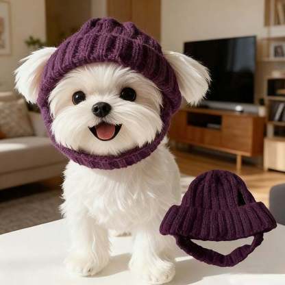 🔥LAST DAY 50% OFF - 🐾Red Wool Knit Dog Beanie with Ear Flaps – Warm Winter Hat