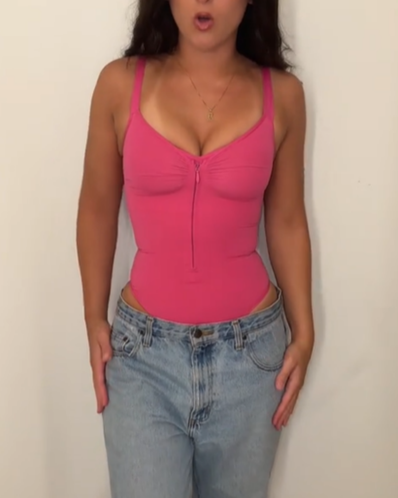 Seamless Zip-Up Thong Snatched Waist Body Suit V Neck Body Shaper