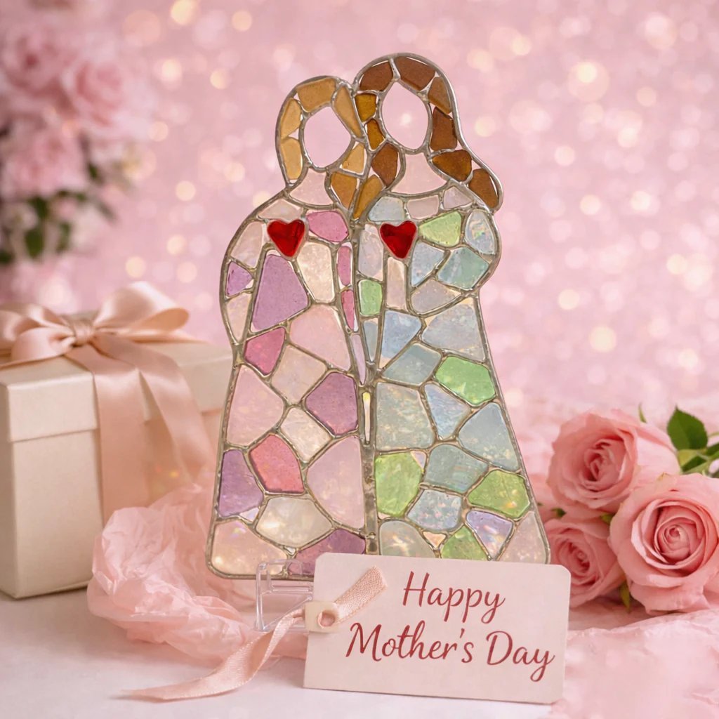 💝 Handmade Ocean Glass Suncatcher – Mother & Child Symbol of Love and Light