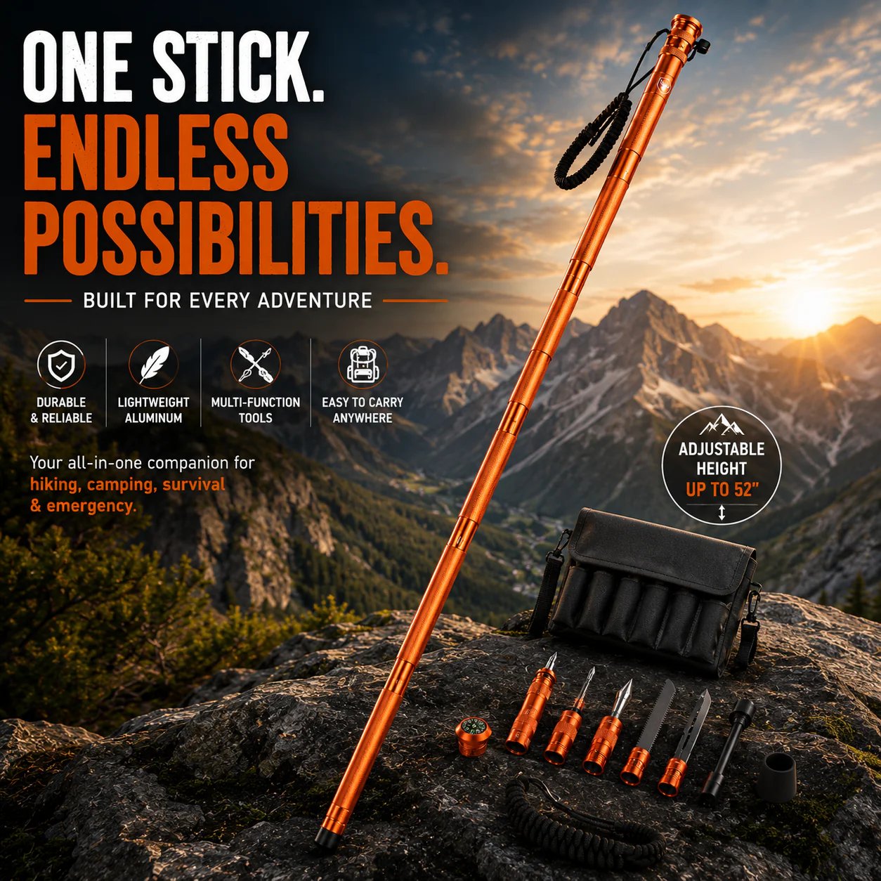 🚨 LAST DAY 53% OFF | Survival Hiking Stick – Adjustable Trekking Pole with Built-In Outdoor Survival Tools