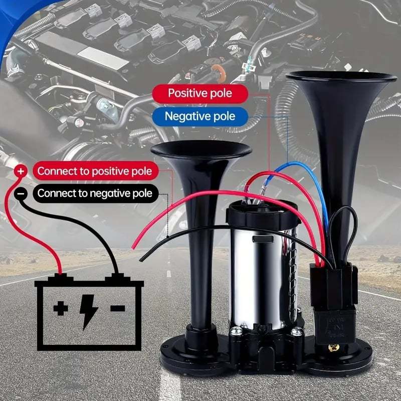 🔥LAST DAY 49% OFF - 🚗🔧2026 Upgraded 12V Dual Air Horn Kit – 130DB Super Loud Dual Horn with Compressor for Cars. Trucks. SUVs. Boats & More(✨Includes installation manual and video guide)