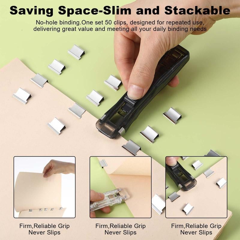 Portable Binder Clip Stapler - Includes 50 reusable clips