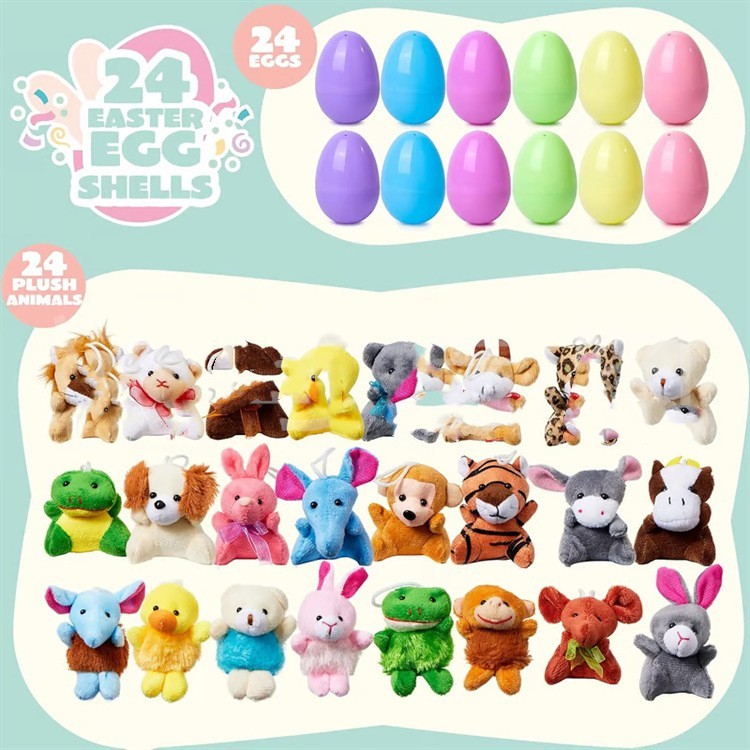 12/24/36 Pcs Prefilled Easter Eggs, Filled with Plush Animal Toys