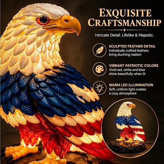 🔥Last day 54% OFF🦅 USA Patriotic Bald Eagle LED Lamp | Red White Blue Eagle Sculpture Night Light