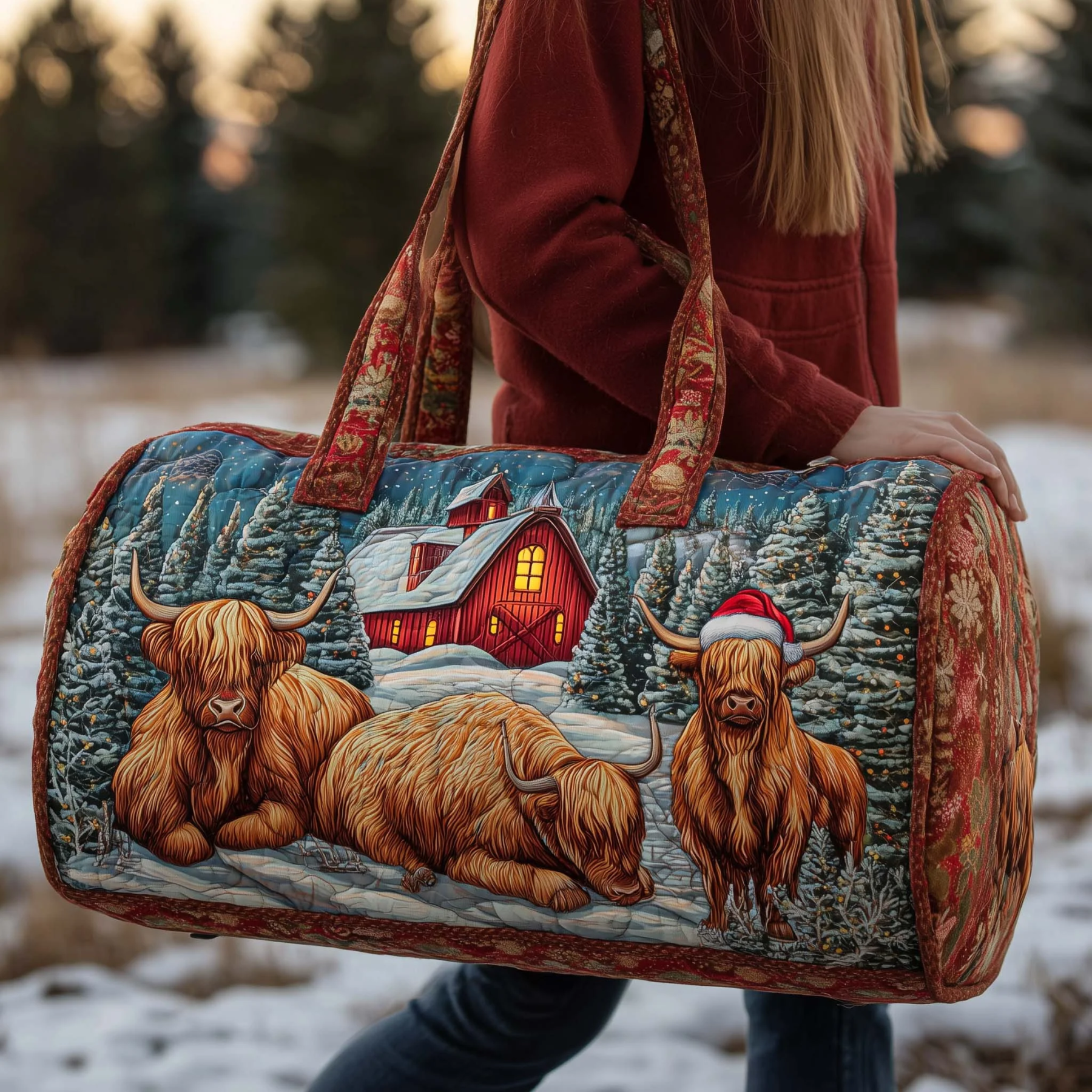 🎉Flash Sale 57% OFF❤️Highland Cow Quilted Duffle Bag