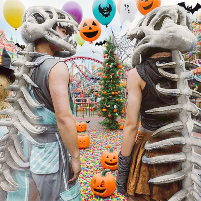 Dinosaur Skeleton Plush Costume Wearable Soft Fossil Outfit for Kids & Adults