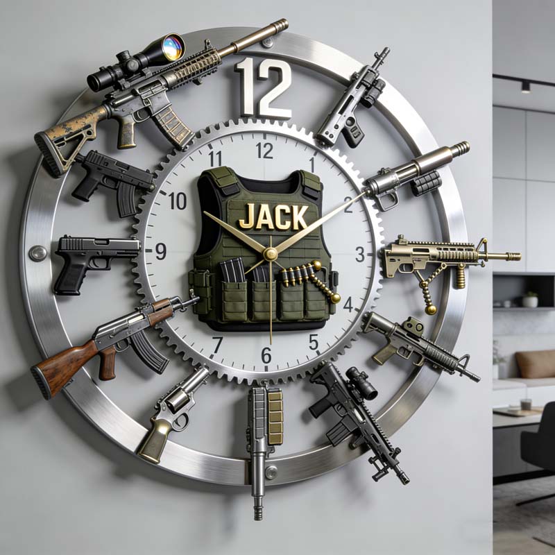 Personalized gun-themed clock