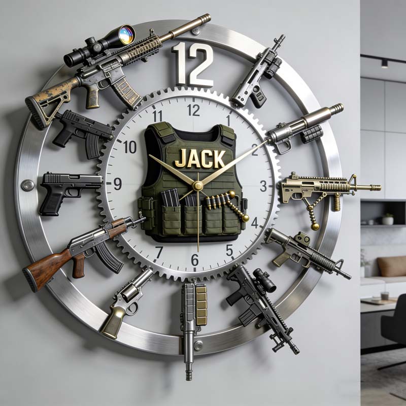 Personalized gun-themed clock