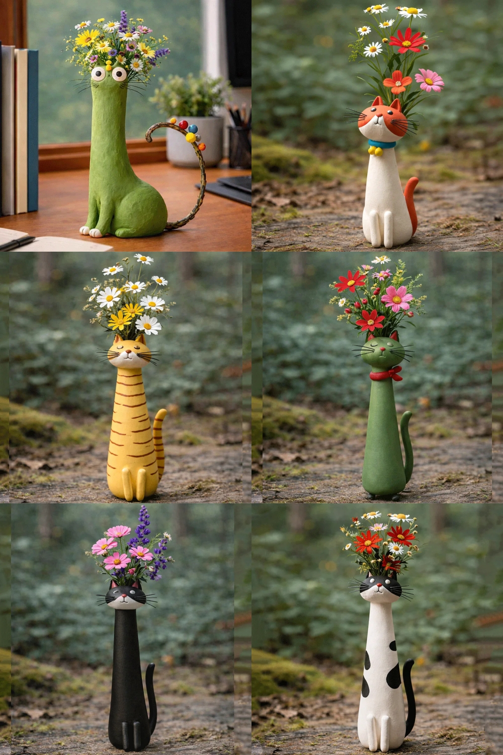 Handmade Clay Funny  Cat Vase