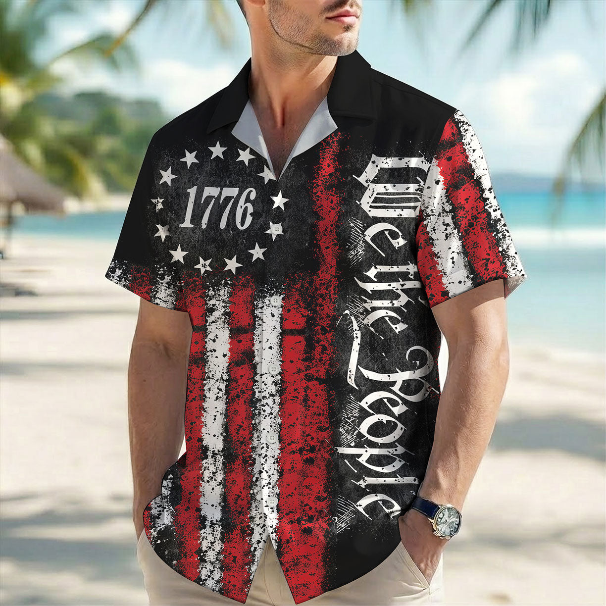 Black Distressed America 250th Anniversary We The People Patriotic Hawaiian Shirt