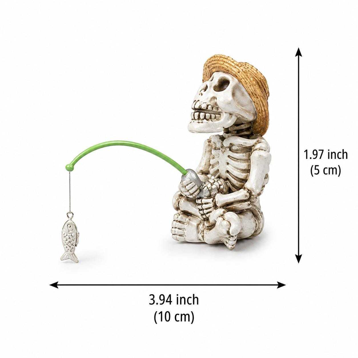 Skeleton Fisherman Ornament, Spooky Resin Fishing Figurine, Garden Planter Decor (Halloween)